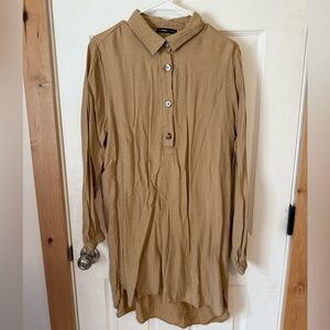 Lightweight Tan 1/2 Button Women's Tunic mini dress Top LC Waikiki Classic